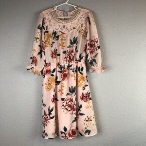 Monteau Girl Pink Dress 10 Medium Floral Lace Beaded Neckline For Repair Costume